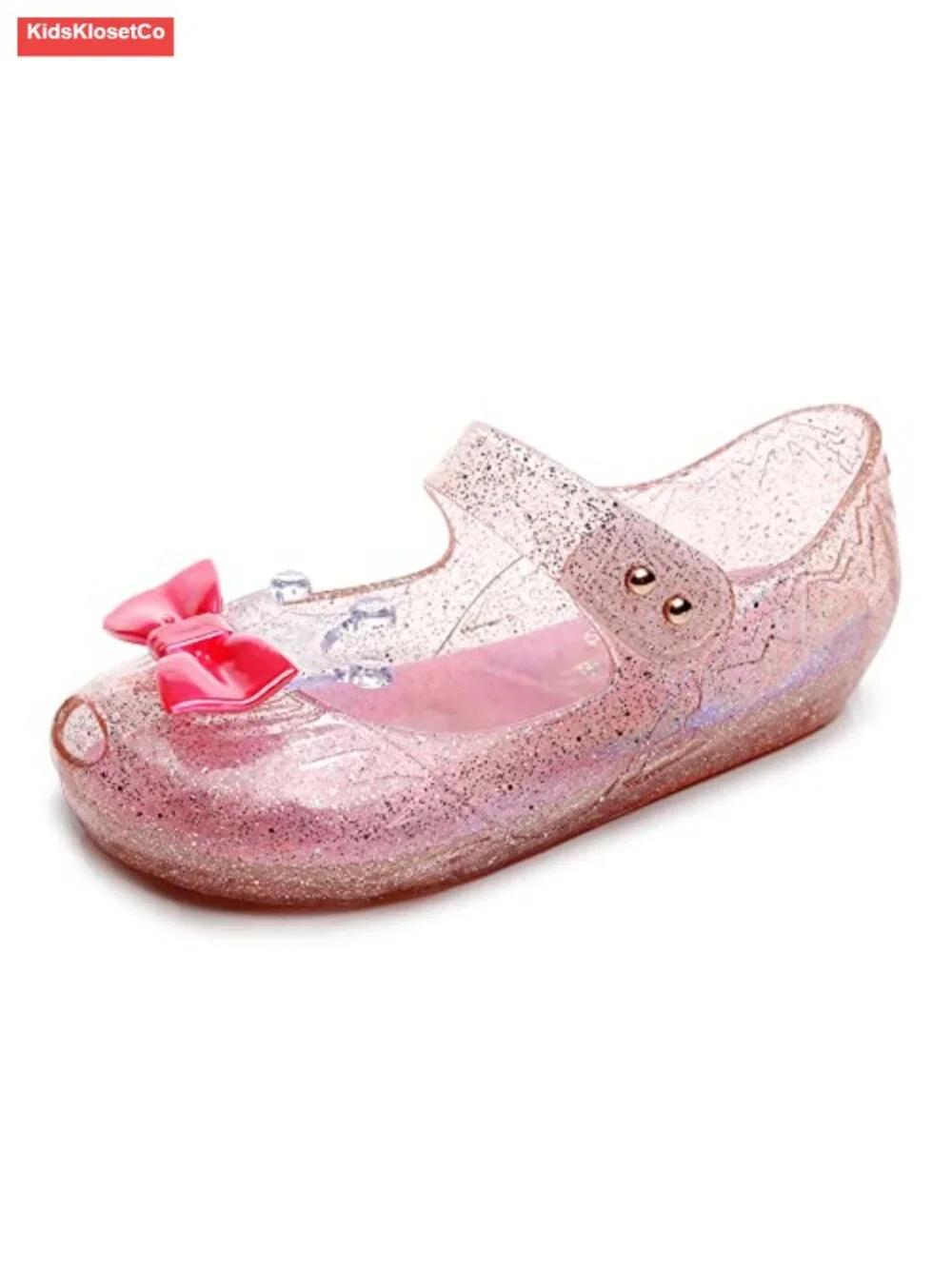 Girls Princess Dress Up Jelly Sandals with Bow/Crown, Clear Glitter Mary Janes